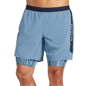 Fourlaps x‎ Peloton Shorts Men's Size Medium Blue Navy Striped 2-in-1 Lined